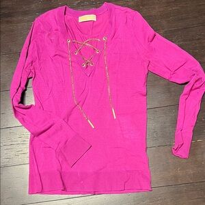 Michael Kors Fuchsia Lace-Up Long Sleeve Top